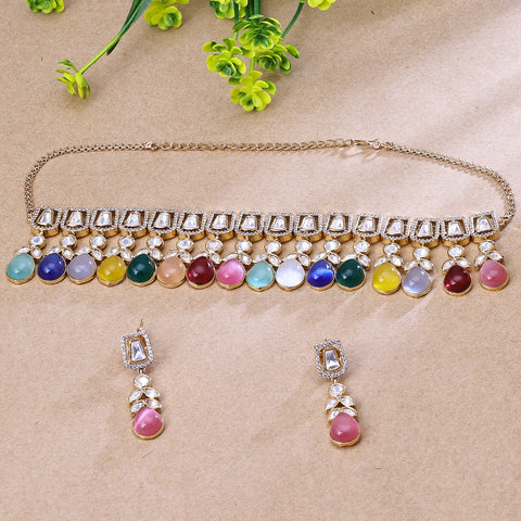 Interesting Multicolor Kundan Gold Plated Traditional Necklace