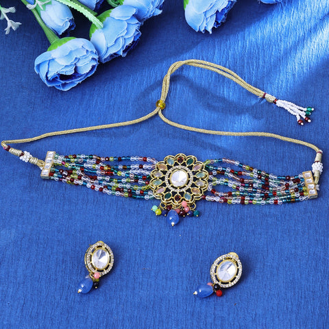 Likely Gold Plated Multicolor Crystal Choker Necklace Set