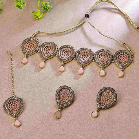 Peach Choker Oval Shape Necklace Set