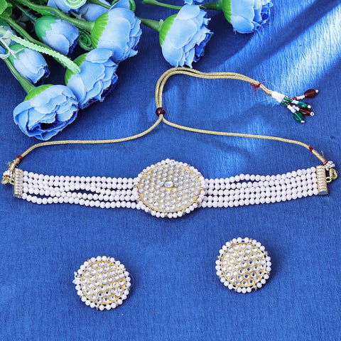 Seemly Rhodium Plated White Crystal Choker Necklace Set