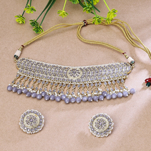 Special Blue Kundan Gold Plated Traditional Necklace Set