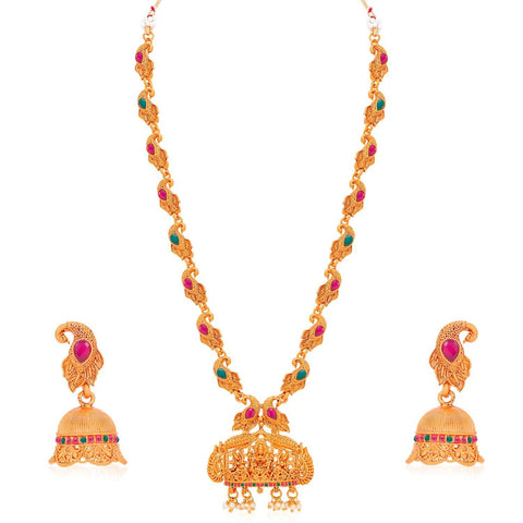 Sukkhi Traditional Gold Plated Goddess Temple Jewellery Long Haram Necklace Set