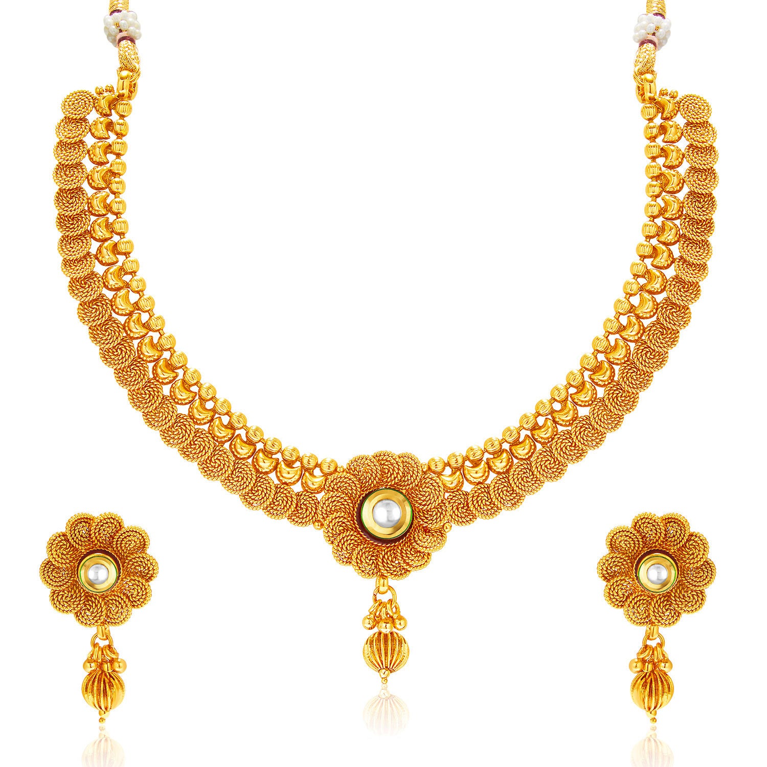 Sukkhi Eye-Catchy Jalebi Design Gold Plated Necklace Set For Women - Sukkhi.com