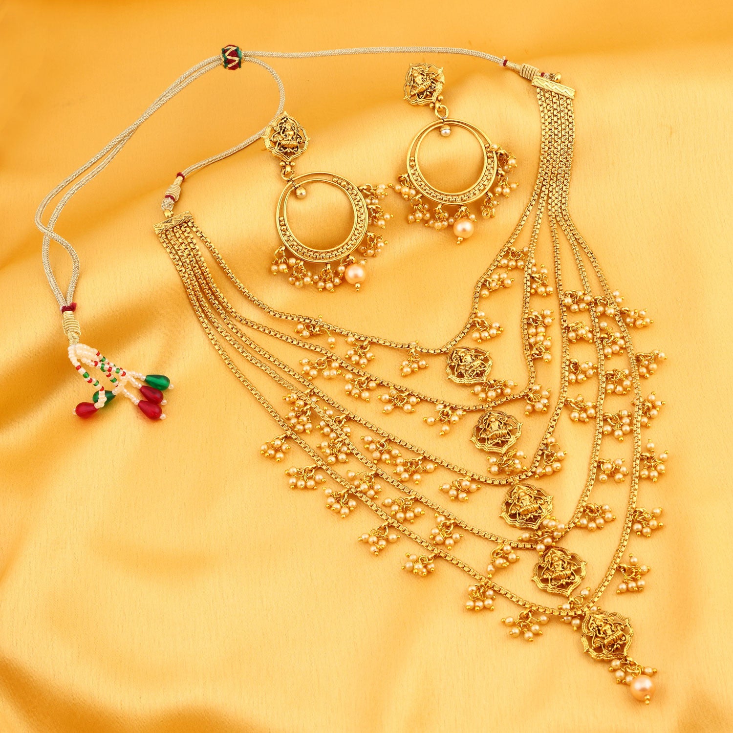Sukkhi Graceful Five String Laxmi Gold Plated Necklace Set For Women - Sukkhi.com