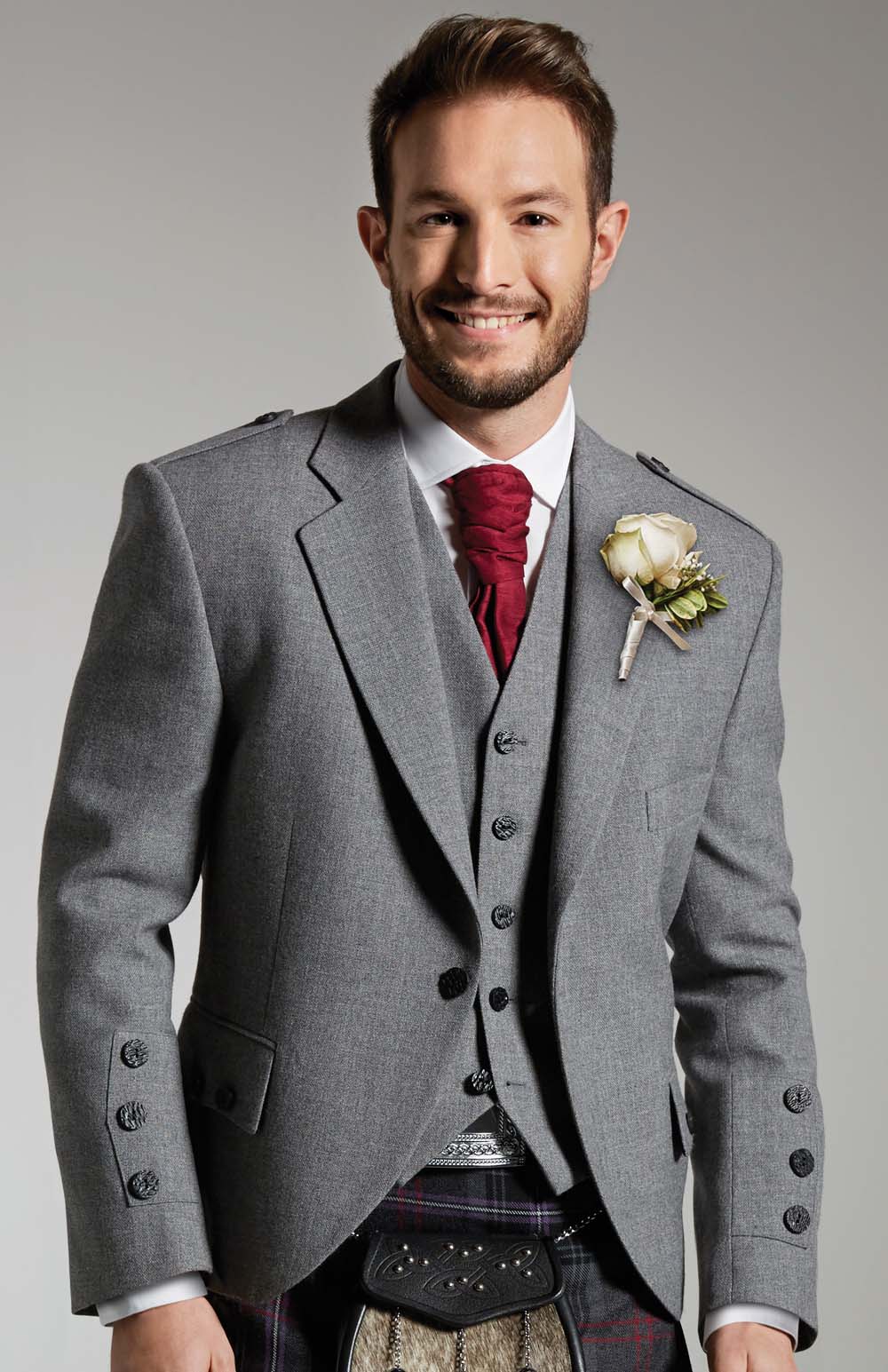 grey tweed kilt jacket and waistcoat