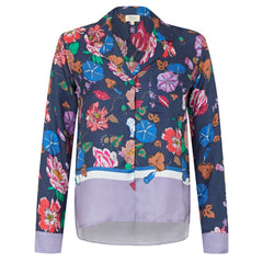 Melanie Press Collection Jodie silk floral macro navy blouse