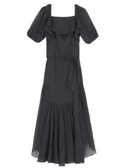 galera square neck black dress masscob