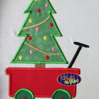 Christmas Red Wagon with Christmas Tree Machine Applique Embroidery Design