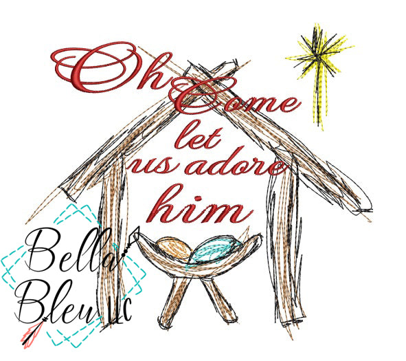 Jesus Manger Oh Come Let Us Adore Him Scribble Sketchy | Bella Bleu ...