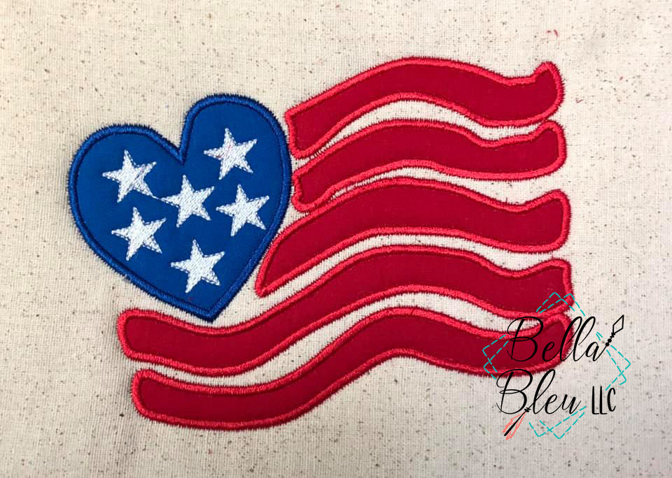 Download Heart Flag Applique 4th of July | Bella Bleu Embroidery