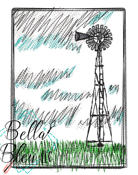 Download Windmill Scene Sketchy Scribble | Bella Bleu Embroidery