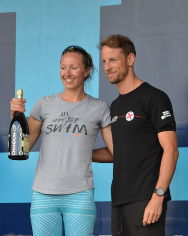 Nicole meeting Jenson Button at the Xterra Race