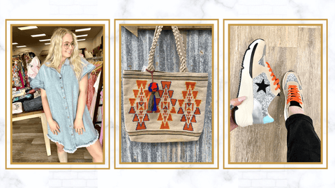 A Casual Look: The Frayed Denim Dress, Quincy Sneakers, and Tribal Tote Bag