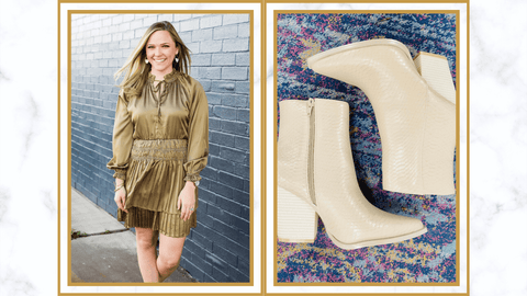 A Luxurious Escape: Party Time Dress, Sonia Booties, and Cowhide Rosa Wallet