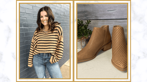 A Sensuous Warmth - Striped Sweater, Rigid Straight Leg Jeans, and Valentina Booties