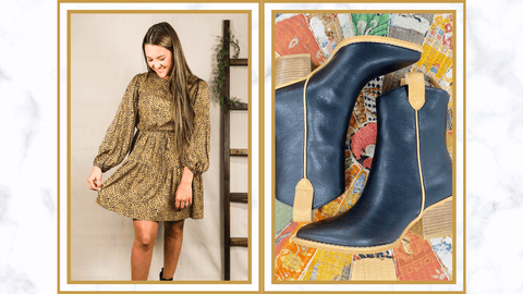 An Adorable Flair: Marlo Dress, Brooklyn Booties, and Tan-Colored Let’s Get Together Earrings