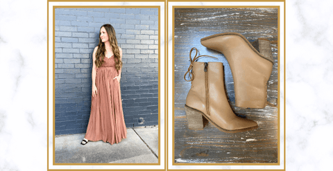 Channeling the Feminine Side_ The Scallop Dress, Mauve Layering Necklace, and Ester Booties