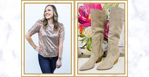 Embracing the Sequined Charm: Shali Sequin Top, Cropped Layered Jacket, Kancan Presley Jeans, and Lacey Boots