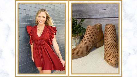  Ravishing in Red: Belted Waist Knit Dress, Valentina Booties, and the Must Have Charm Necklace