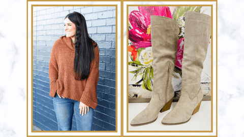 The Oversized Sweater Oomph Callie Knit Sweater, Mica Jeans, and Lacey Boots