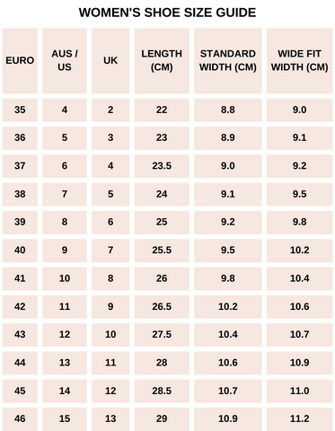 Petit Barcelona Shoe Size Guide