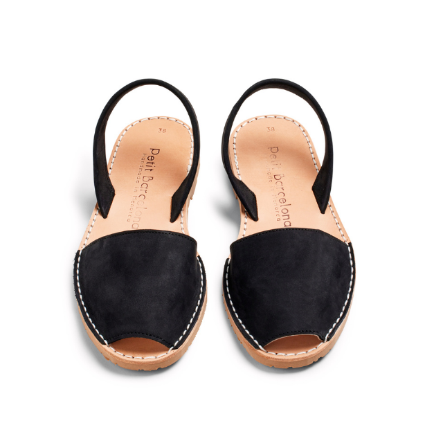 Wide Fit | Flat Avarcas | Black Nubuck - PetitBarcelona