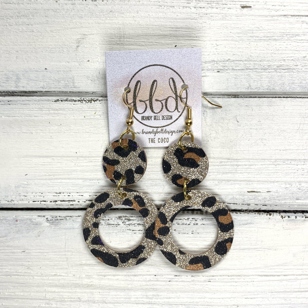 COCO -  Leather Earrings  ||  <BR> GOLD GLITTER CHEETAH
