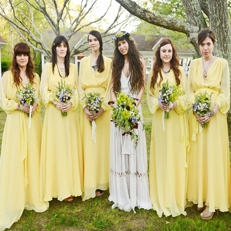 yellow long sleeve bridesmaid dresses