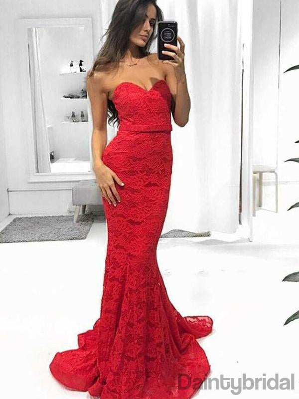 Sexy Sweetheart Mermaid Lace With Train Long Prom Dresses.DB10150 ...