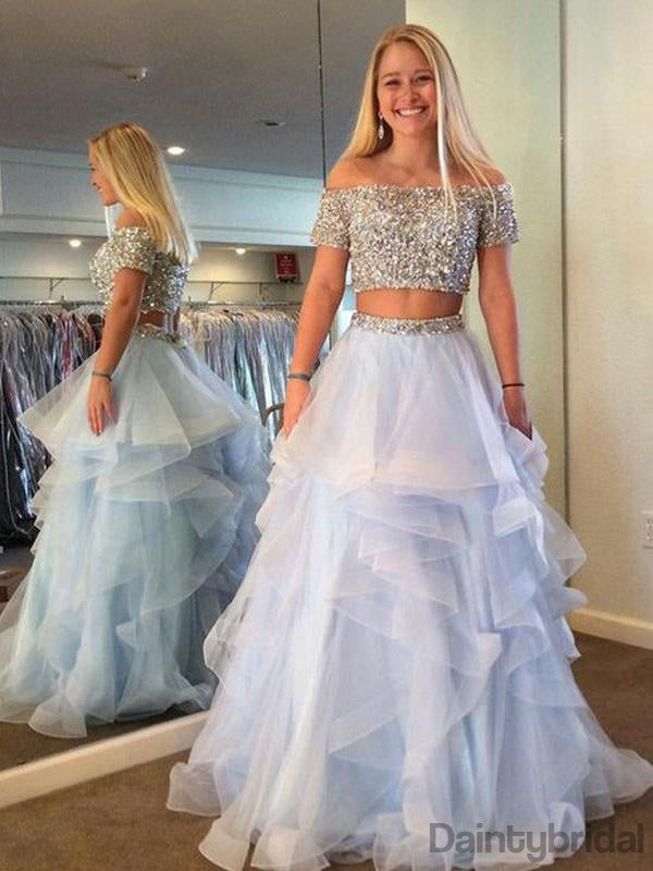 Halter Tulle Sleeveless Two-pieceA-line Long Prom Dresses.DB10175 ...