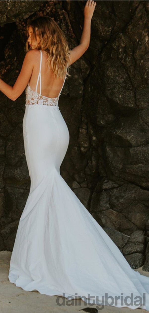 Mermaid Sexy V-neck Lace Open Back Wedding Dresses,DB10257 – DaintyBridal
