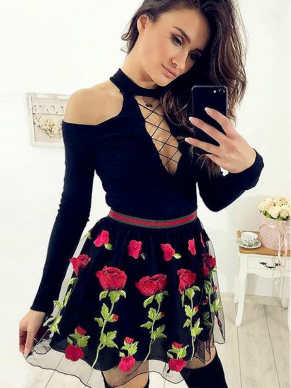 Charming V-neck See Through Back Lace Button Knee Length Elegant ...