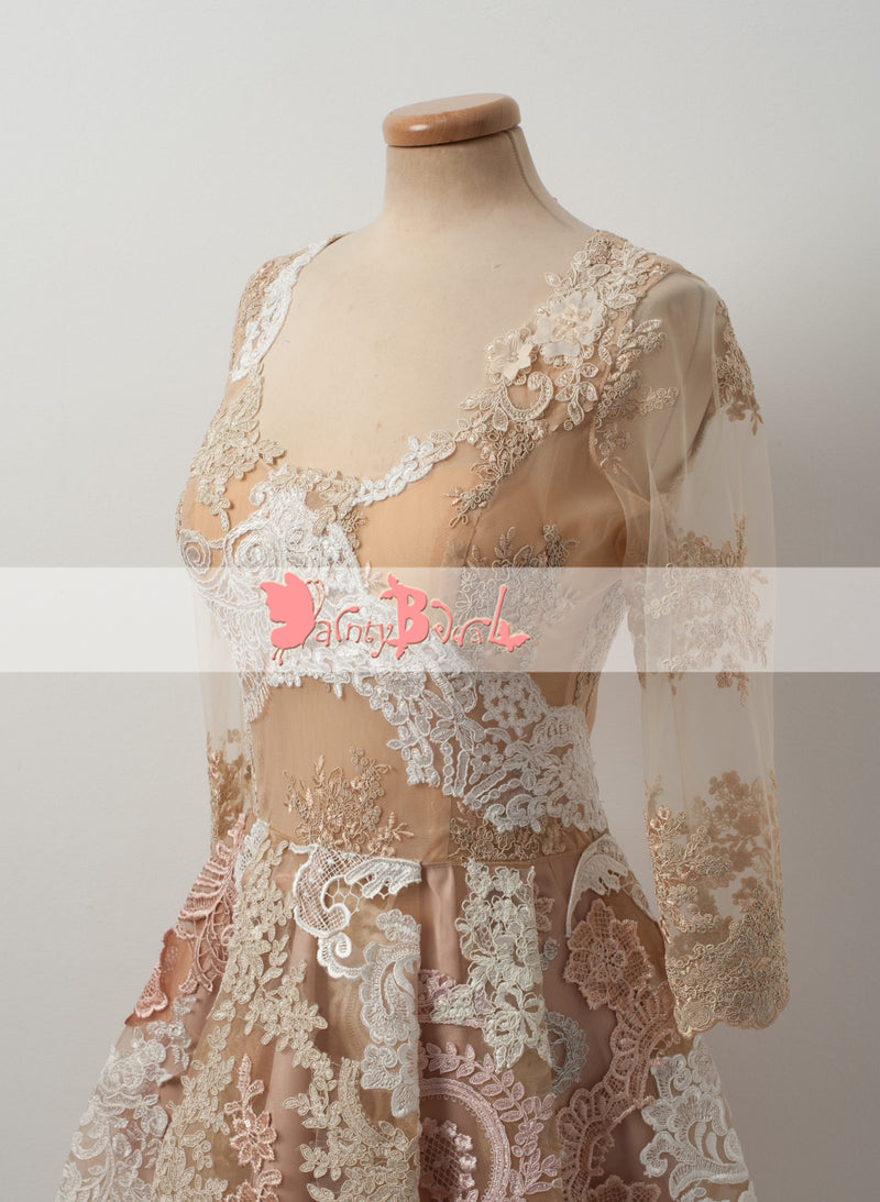 Gorgeous Lace Appliques Blush Pink Homecoming Dresses With Long Sleeves ...