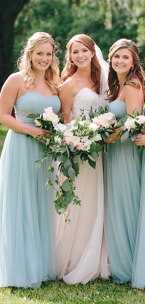 Light Blue Tulle Sweetheart Spaghetti Strap A-line Bridesmaid Dresses ...