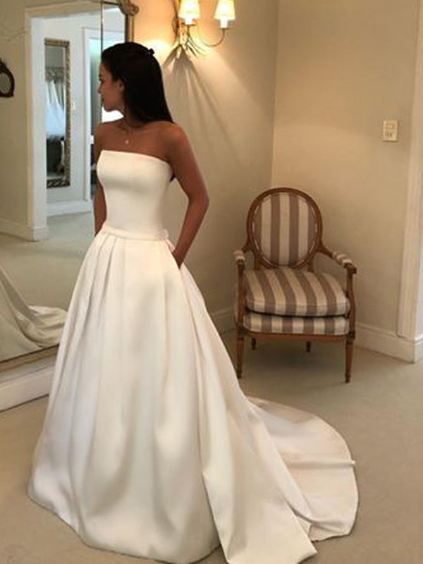 ivory satin ball gown wedding dress