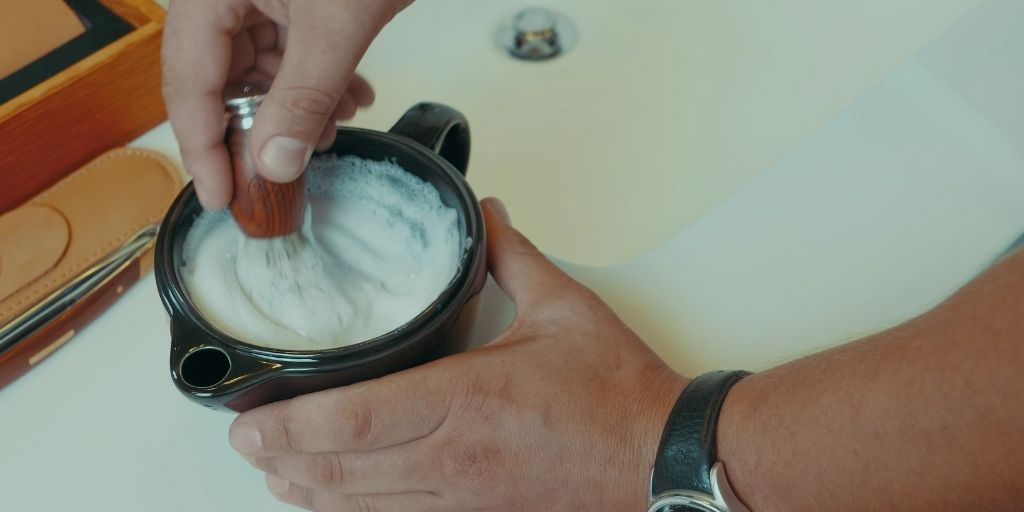 Man Creating Lather Using Naked Armor Scuttle