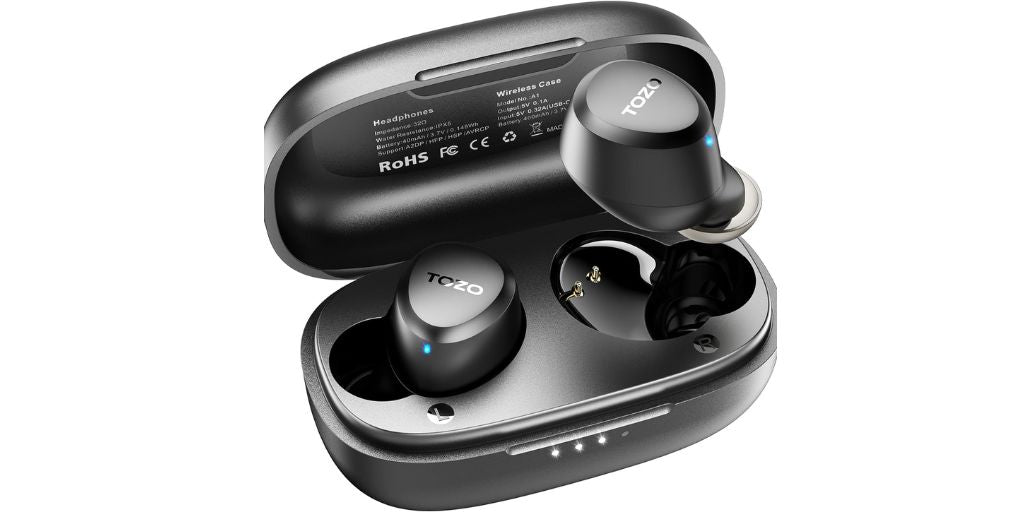 Amazon - TOZO A1 Mini Wireless Earbuds Bluetooth 5.3 in Ear Light-Weight Headphones Built-in Microphone, IPX5 Waterproof, Immersive Premium Sound Long Distance Connection Headset with Charging Case, Black