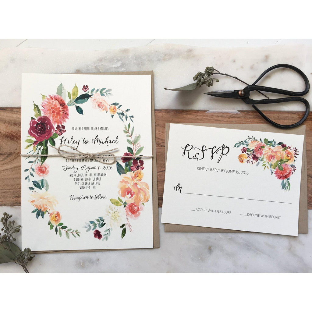 Boho Chic Floral Wedding Invitation, Rustic Wedding ...