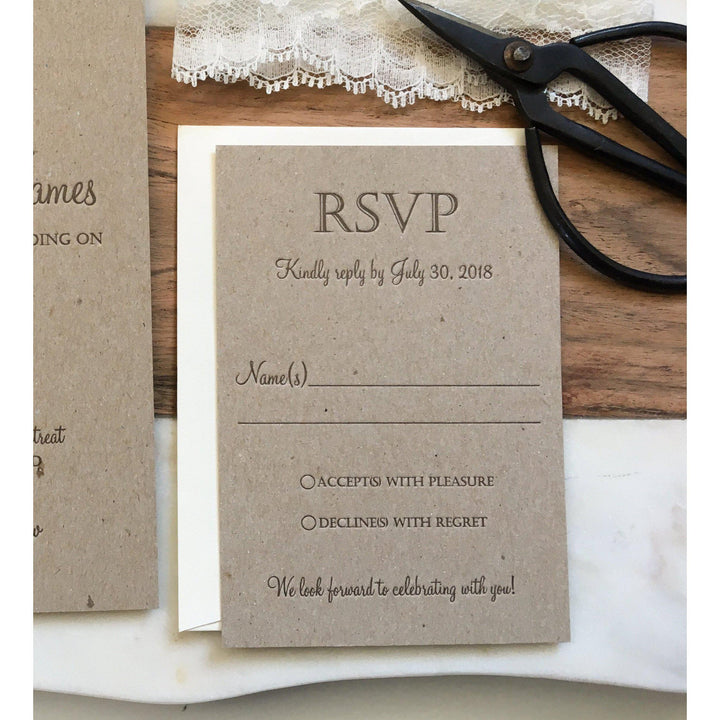Rustic Kraft and Lace Wedding Invitation, Letterpress - Cotton Willow ...