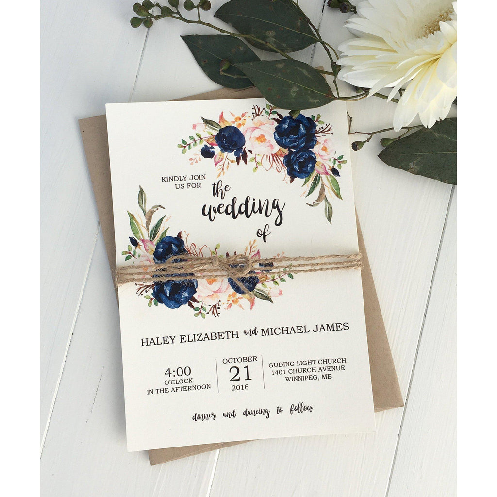 Rustic Navy Floral Wedding Invitation - Love of Creating ...