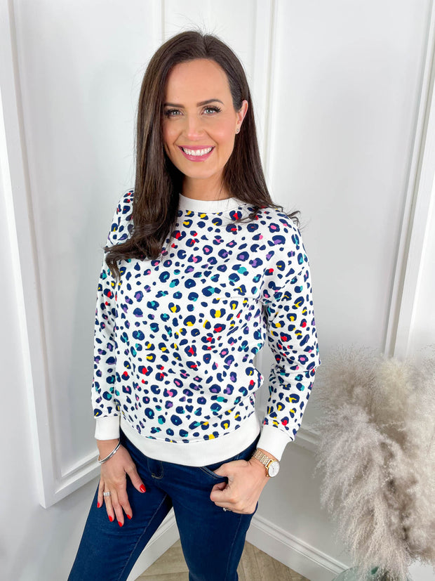 Noah Sweatshirt - White Rainbow Leopard By Sugarhill Brighton