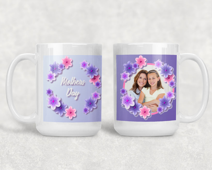Happy Mother's Day 15oz Coffee Mug with Pink and Purple Flowers and a Custom Photo, Coffee Mug, Personally Yours Accessories