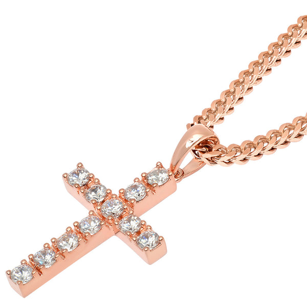 VESSO Rose Gold Diamond Cross Necklace 