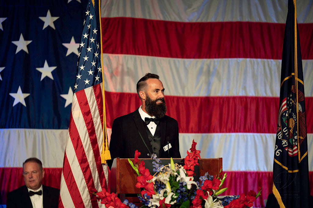 Kyle Fox honeree and speaker at America's Freedom Festival award ceremony in Provo, Utah