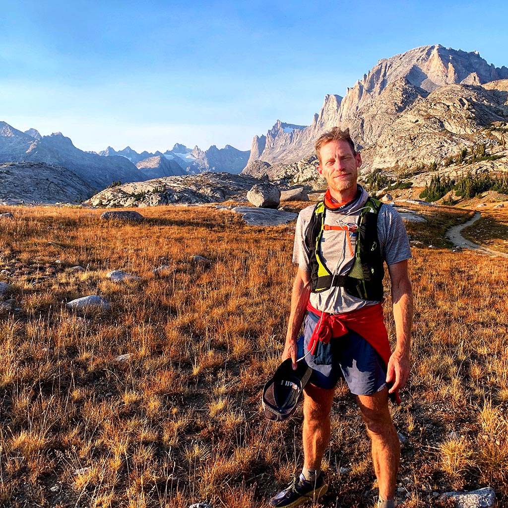 Matt Van Horn in trail runner's gear in Wind River, Wyoming mountain range.