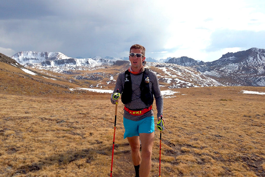 Ultra trail runner Michael McKnight traversing the San Juan Mountains on the Colorado Trail