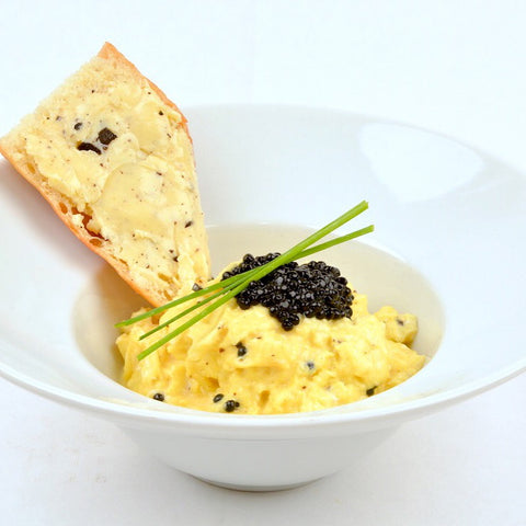 Truffle butter soft scrambled eggs