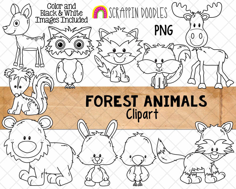 forest animals clipart black and white