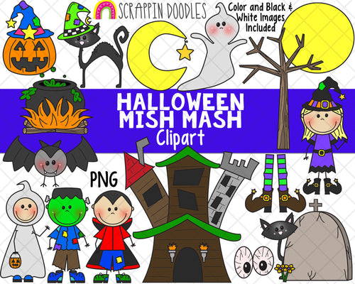 Halloween ClipArt - Haunted House Clipart - Graveyard Clipart - Halloween Mish Mash - Ghost - Witch - Dracula