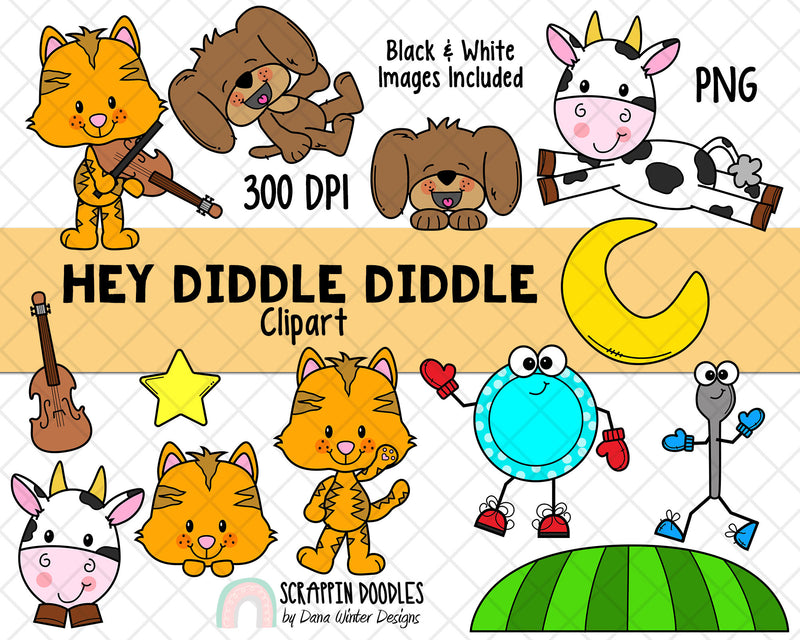 Hey Diddle Diddle Clip Art - Nursery Rhyme ClipArt - Kids Story ClipAr ...